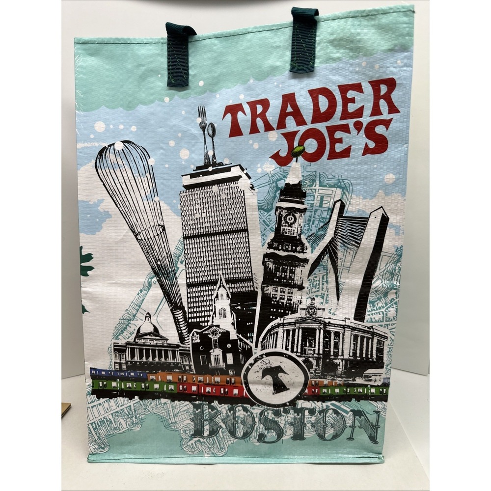 Trader Joe's Boston Tote Reusable Shopping Bag Foldable Travel Storage Carryall